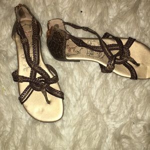 Gold and Brown Sandals by Jellypop